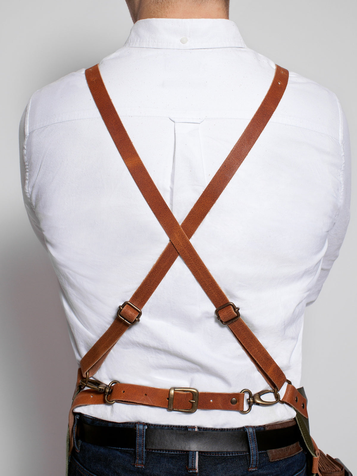 Leather Apron Cross Strap Deluxe Black by STW -  ChefsCotton