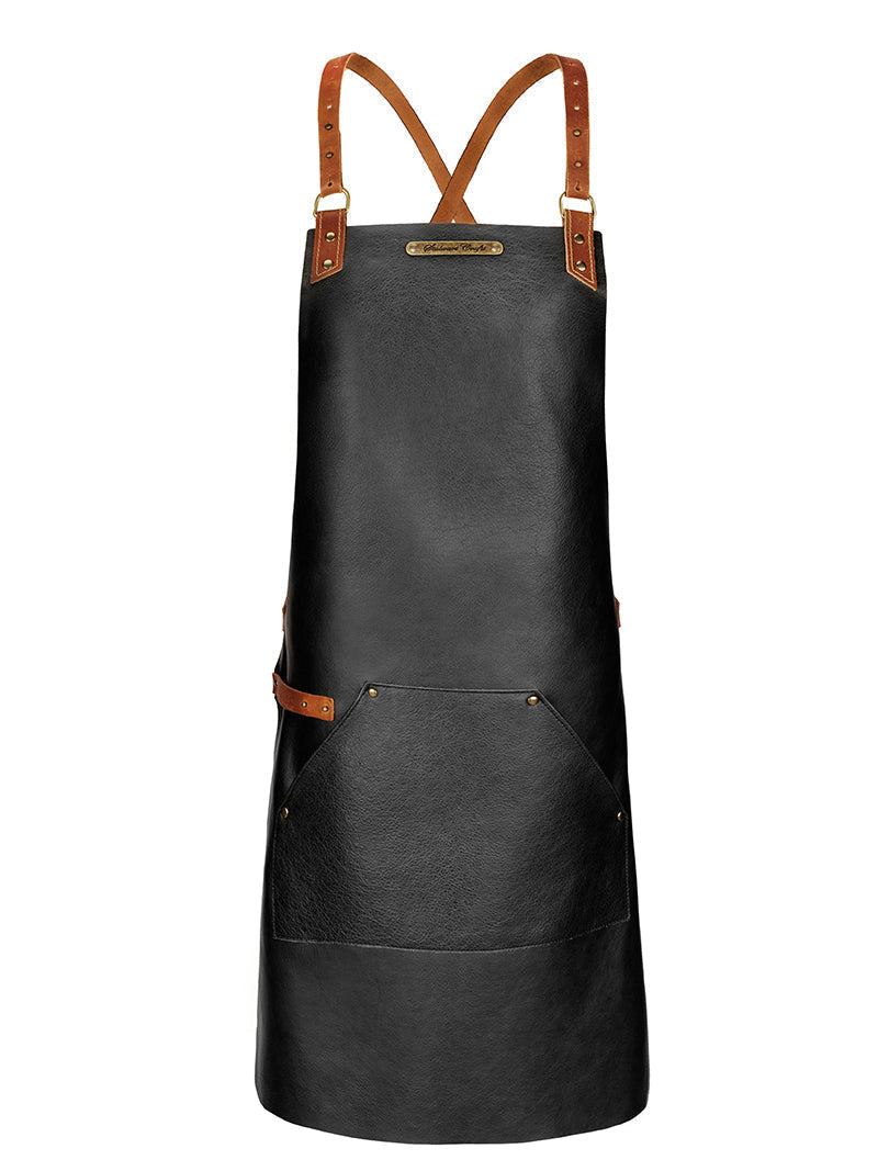 Leather Apron Cross Strap Deluxe Black by STW -  ChefsCotton