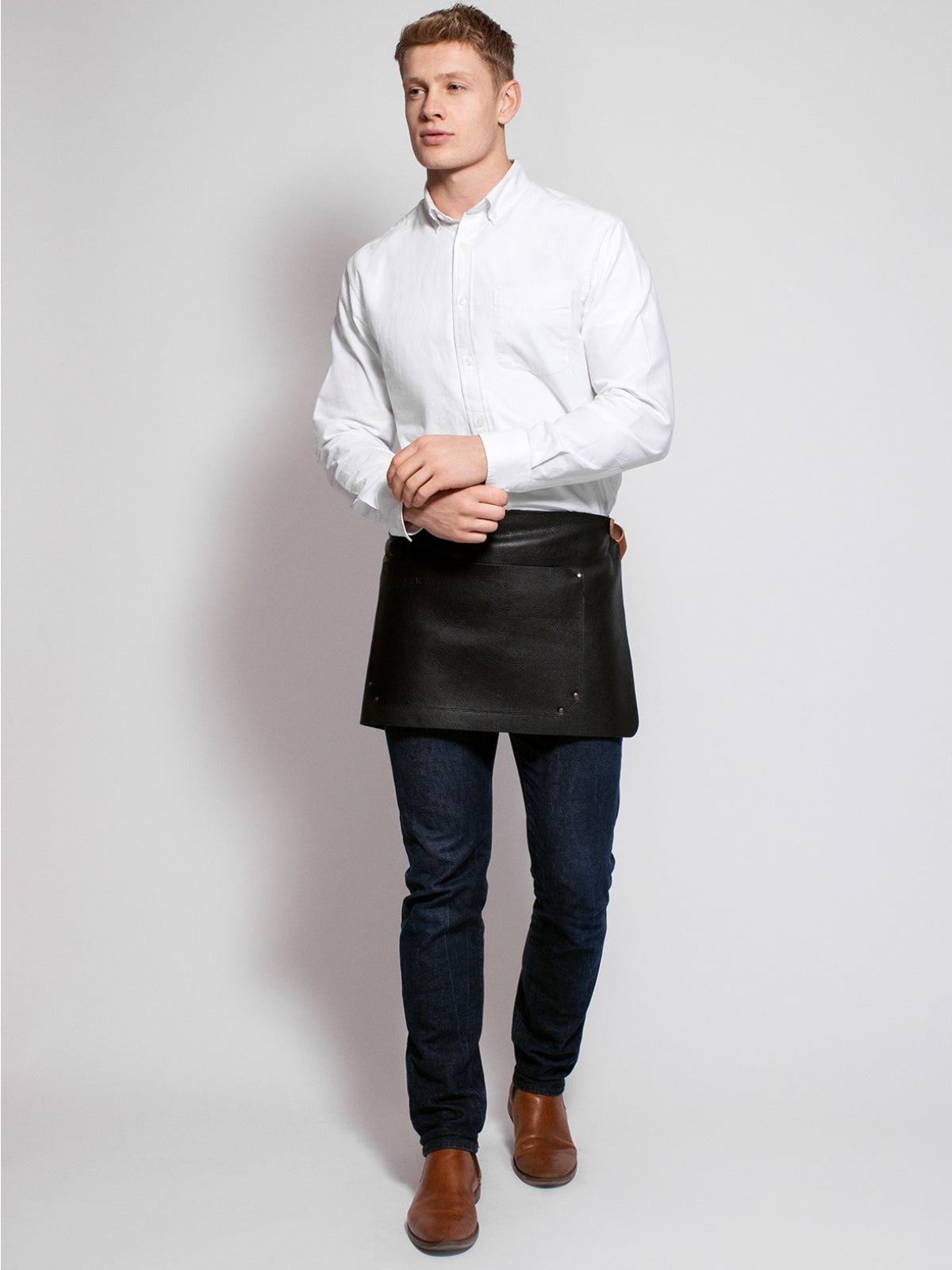 Leather Waist Apron Deluxe Black by STW -  ChefsCotton