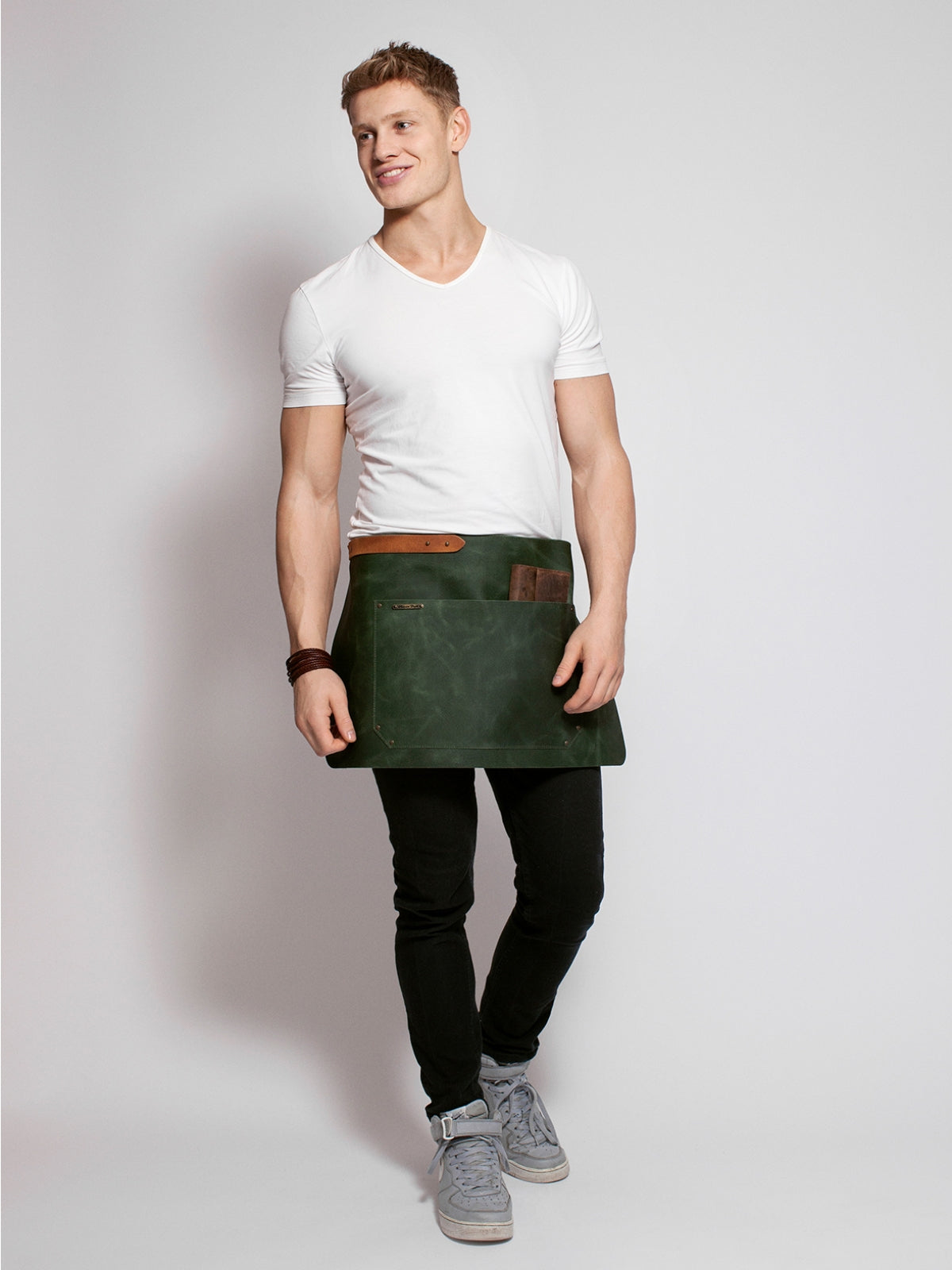 Leather Waist Apron Rustic Green by Stalwart -  ChefsCotton